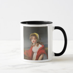 Caneca Retrato de uma menina que veste um xaile vermelho