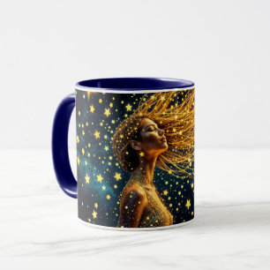 Caneca Retrato estrelado mágico de uma mulher de fantasia