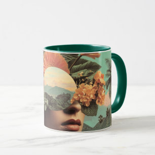 Caneca Retrato Feminino Surrealista com Elementos Florais