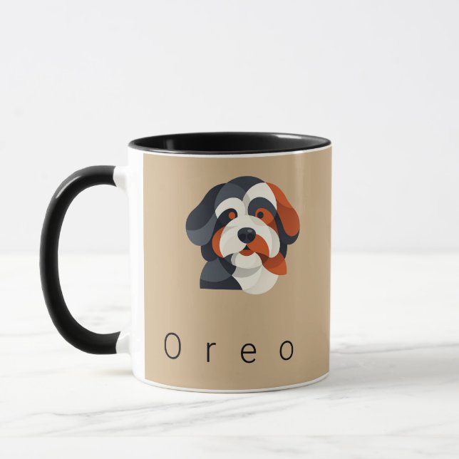 Caneca Retrato Moderno Abstrato de Bernedoodle - Geométri (Esquerda)