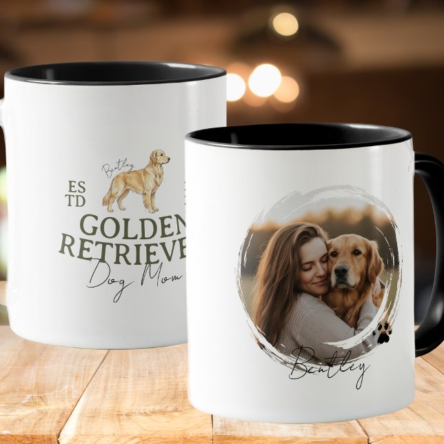 Caneca Retrato personalizado Cachorro Mãe Ouro Retriever (Elevate your kitchen set with this Custom Pet Portrait Dog Mom Golden Retriever mug! )