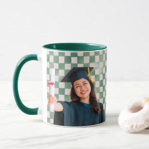 Caneca Retrato Personalizado de Graduação Xadrez Verde