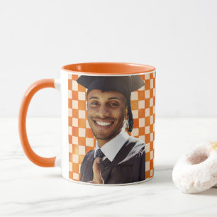 Caneca Retrato Personalizado Xadrez Laranja para Homens F