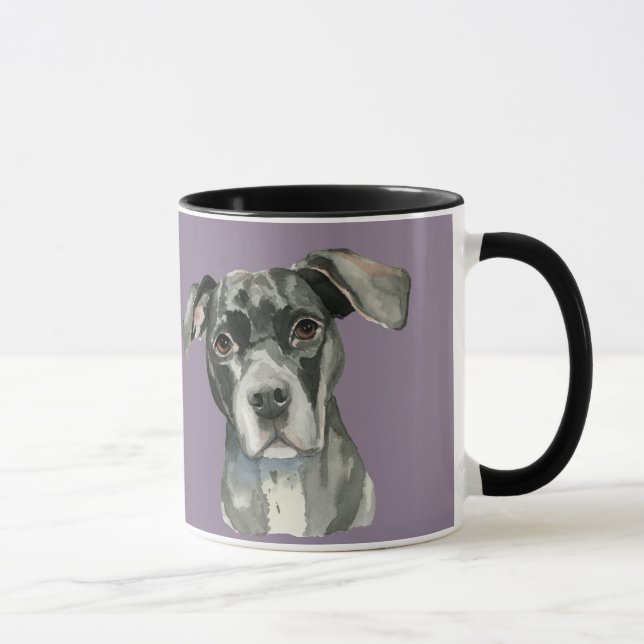 Caneca Retrato preto da aguarela do cão de Pitbull (Direita)