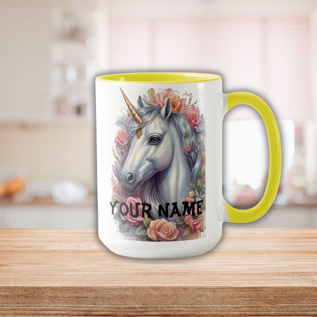 Caneca Retrato Unicórnio Branco Personalizado (Personalized White Unicorn Portrait Mug)