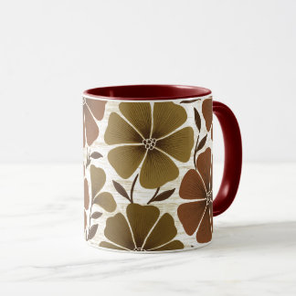 Caneca Retro 70s Floral Terroso Quente Outono Duas-Tons