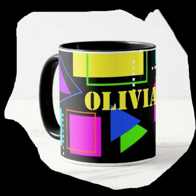Caneca RETRO 80s FASHION NEON FLUORO BOLD GEOMETRIC IMPRE (Criador carregado)