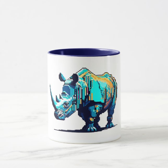Caneca Retro 8-Bit Arcade Rhinoceros Pixel Art Geek (Centro)