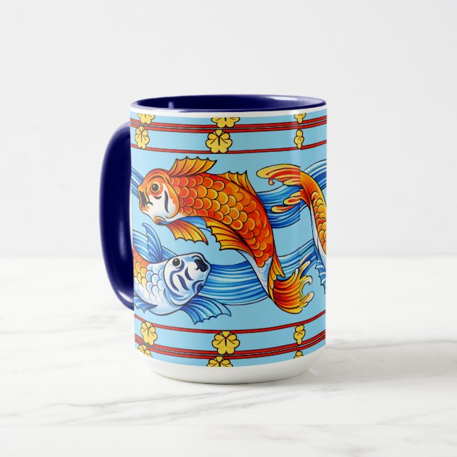 Caneca Retro Art Nouveau Koi Fish Frieze Pattern (Frente Esquerda)
