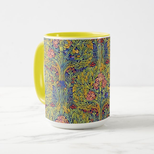 Caneca Retro Arts & Crafts style Birds in Trees Pattern (Frente Esquerda)