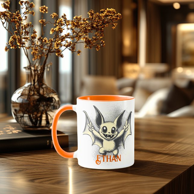 Caneca Retro Bat Halloween Mug - Víblias Divertidas e Spo (Criador carregado)
