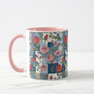 Caneca Retro Blue Jean Denim Patchwork com Rosas