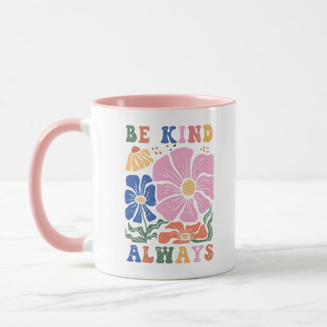 Caneca Retro Boho Floral Motivation Quote -Be Kind Always (Esquerda)
