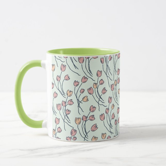 Caneca Retro Cottage Sketchy Tulips | Cottage Sage (Esquerda)
