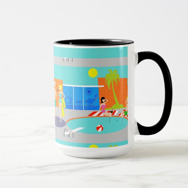 Caneca retro da campainha da festa na piscina (Direita)