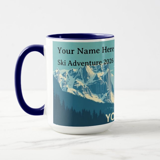 Caneca Retro de Inverno de Yosemite: Half Dome & Picos Ne (Esquerda)