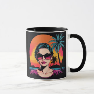 Caneca Retro Design Schönheit mit Sonnenbrille 
