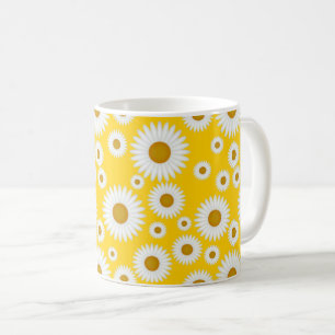 caneca retro do amarelo da luz do sol da margarida