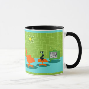 Caneca retro do gatinho da era espacial