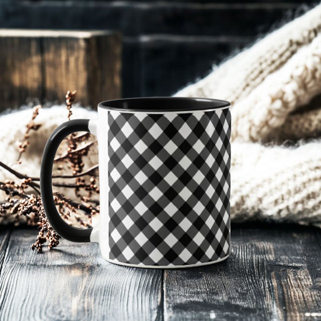 Caneca Retro Elegant Black and White Gingham (retro elegant black and white gingham check mug)