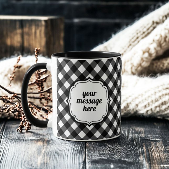 Caneca Retro Elegant Personalized Black and White Gingham (retro elegant personalized black and white gingham check mug)