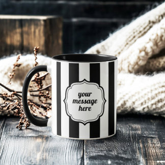 Caneca Retro Elegant Personalized Black and White Stripe