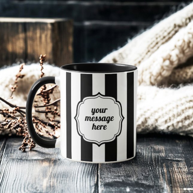 Caneca Retro Elegant Personalized Black and White Stripe (retro elegant personalized black and white stripe mug)