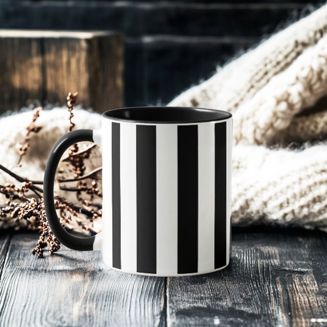 Caneca Retro Elegante Faixa Preta e Branca (retro elegant black and white stripe mug)