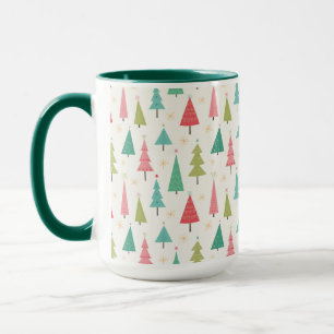 Caneca Retrô Feliz Natal Árvores Divertidas Padrão de Fér
