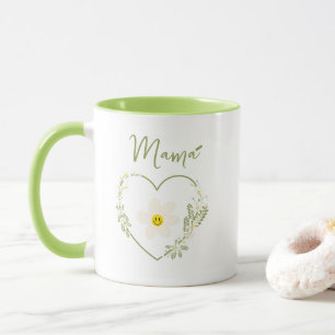 Caneca Retro Flower Heart Happy Face, Mãe Espanhola, Mãe