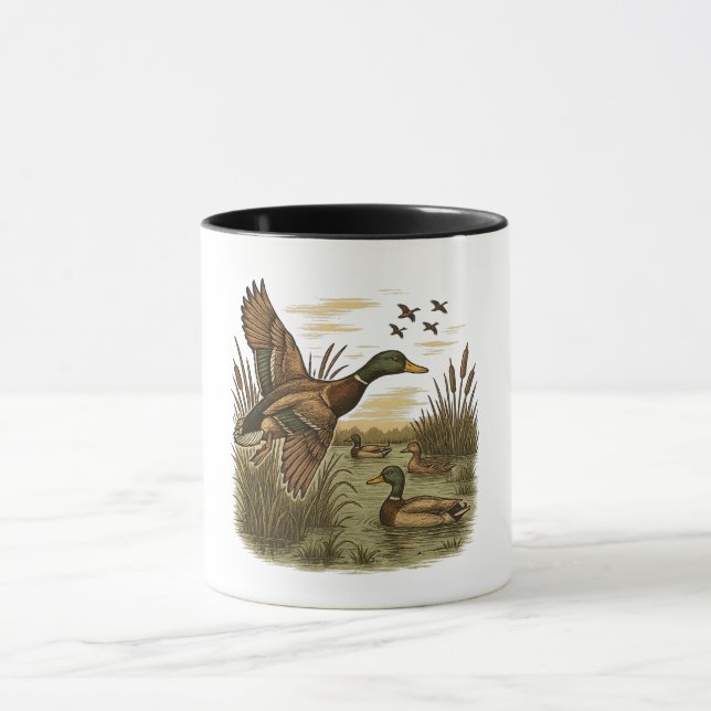 Caneca Retro-Flying-Mallard-Duck-Hunting (Centro)