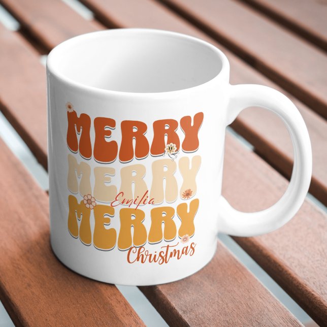 Caneca Retro Groovy Groovy Felry Christmas Boho Name (Criador carregado)