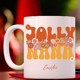 Caneca Retro Groovy Jolly Nana Colorful Christmas Name