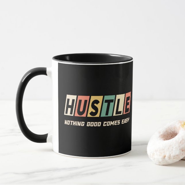Caneca Retro Hustle Nada de bom vem fácil (Com Donut)