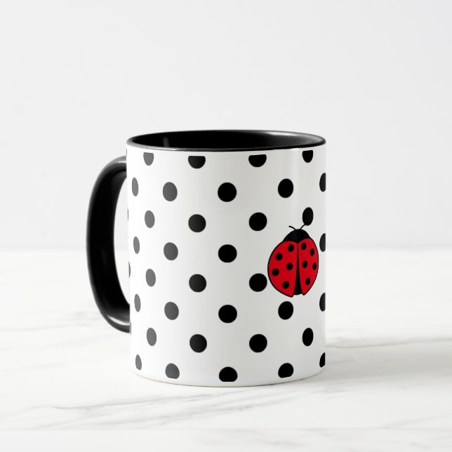 Caneca Retro-Ladybugs e bolinhas (Frente Esquerda)