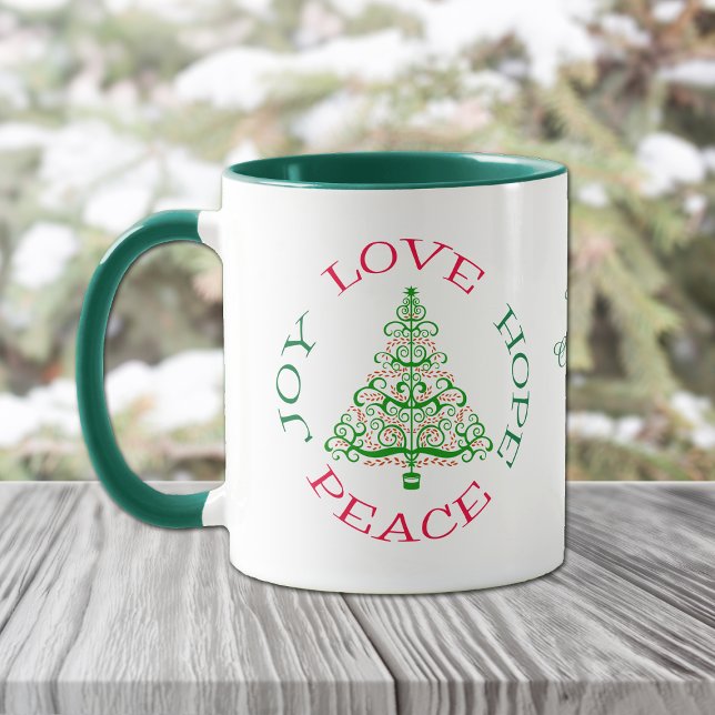 Caneca Retro Love Hope Joy Peace Holiday Coffee Mug (Criador carregado)