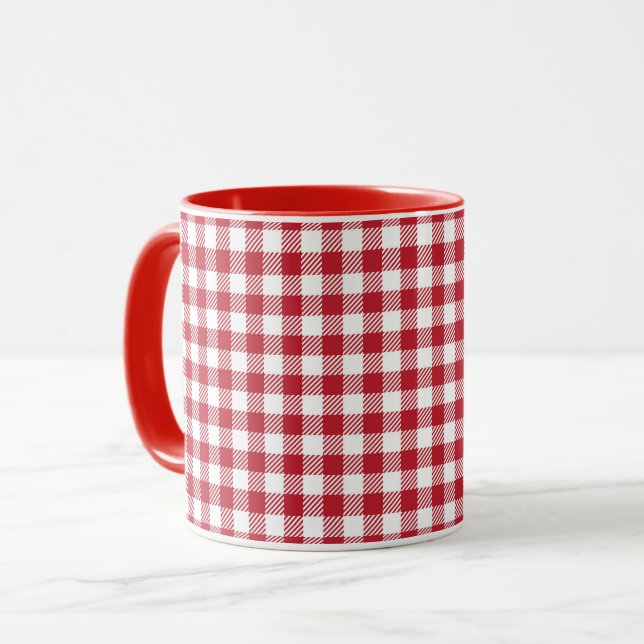 Caneca Retro Red Picnic Check Farmhouse Design (Frente Esquerda)