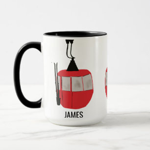 Caneca Retro Red Ski Gondola Lift Personalizado