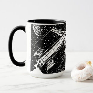 Caneca Retro Rocket – Cosmic Cool em Preto e Branc
