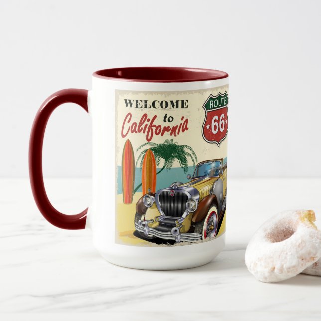 Caneca Retro Route 66 "Bem-vindo à Califórnia" poster, (Com Donut)