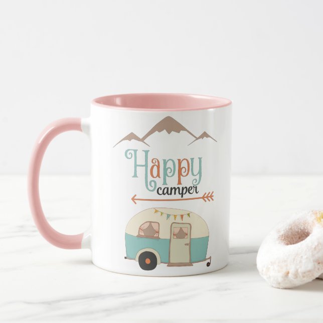 Caneca Retro RV de Camper Cute Feliz (Com Donut)