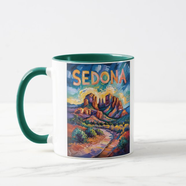 Caneca Retro Sedona Arizona Travel Van Gogh Art Landscape (Esquerda)