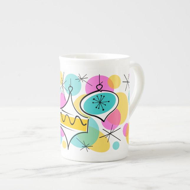 Caneca Retro Tree Baubles osso de porcelana (Frente Esquerda)
