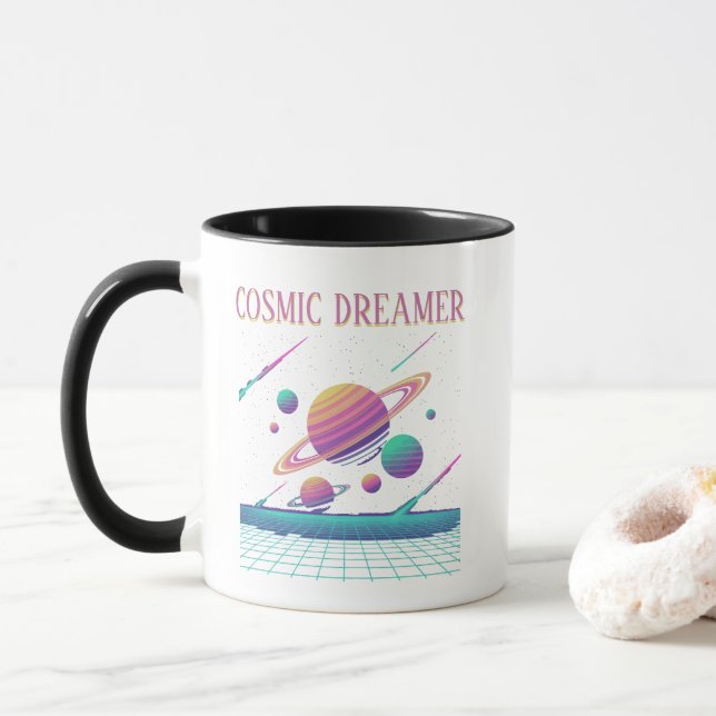 Caneca Retro Vaporwave Planets Synthwave (Com Donut)