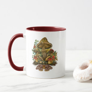 Caneca Retro Vintage color Mushroom & Moth Art