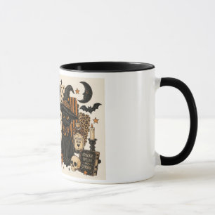 Caneca Retro Vintage Halloween Gato Preto Chapéu de Bruxa