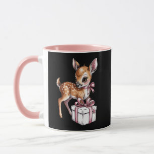 Caneca Retro Vintage Reindeer Pink Christmas Baby Deer