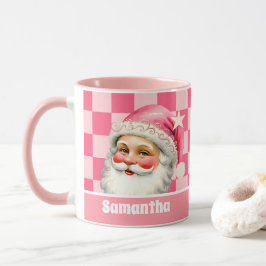 Caneca Retron Rosa Papai Noel Rosa Tartan Xadrez Rosa Nat