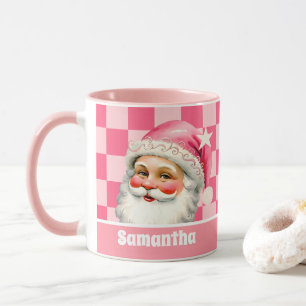 Caneca Retron Rosa Papai Noel Rosa Tartan Xadrez Rosa Nat