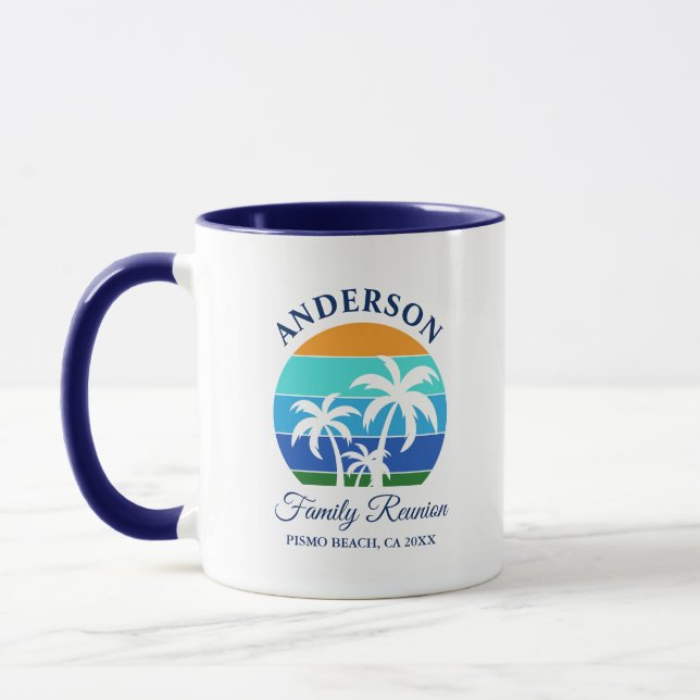 Caneca Reunião Familiar Summer Beach Palm Trees Blue (Esquerda)